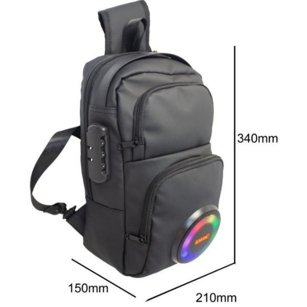 Mochila con altavoz Bluetooth multifuncional, portátil y recargable para uso en exteriores.