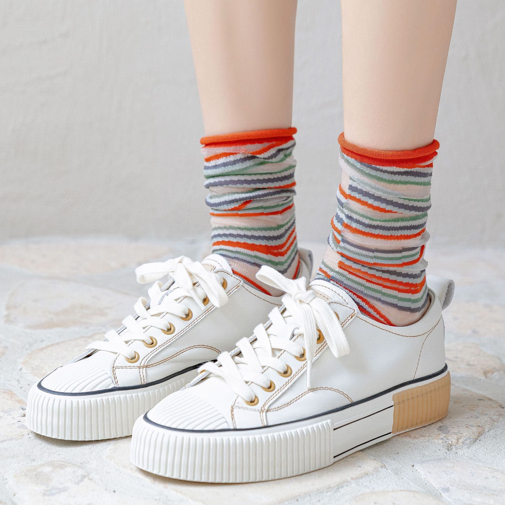 Calcetines tobilleros asimétricos con volantes de punto de fibra de vidrio para mujer