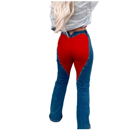 Women's Casual Denim Jeans With Color-Block Design