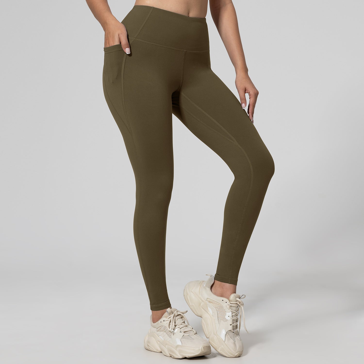 Mallas para correr, fitness, levantamiento de cadera, cintura alta y bolsillos