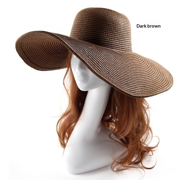 Large-brimmed Round-top Straw Hat For Summer Solid Color DIY-friendly