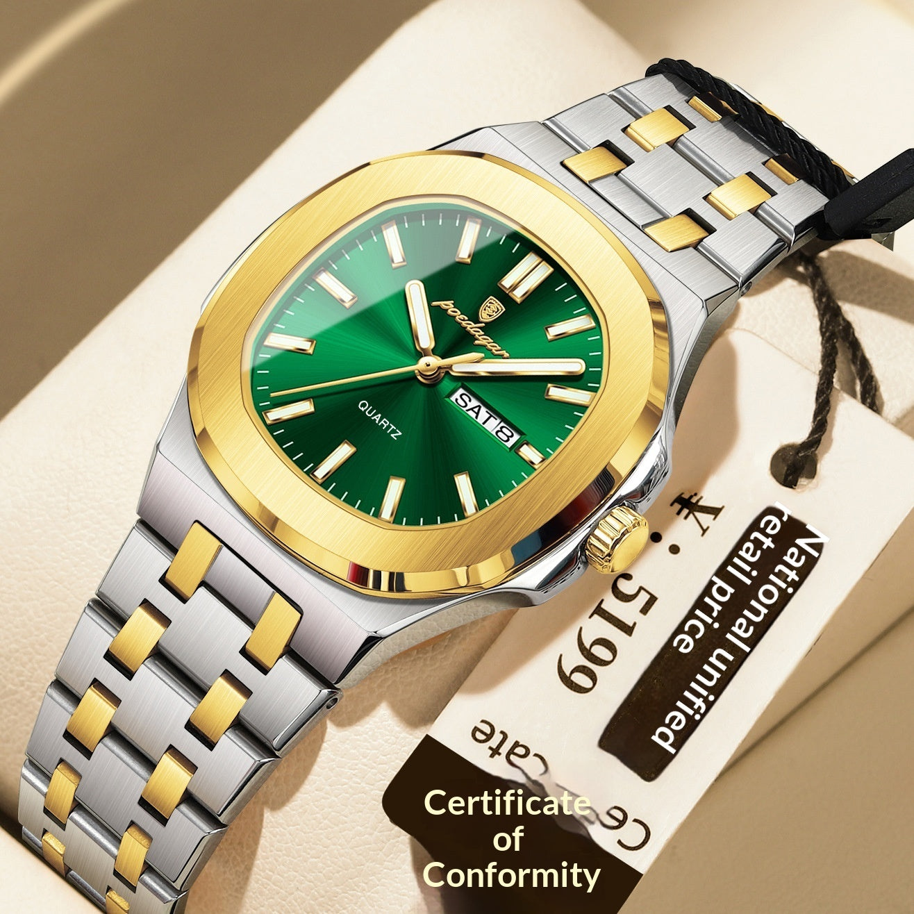 Reloj ultrafino con características impermeables y luminosas.