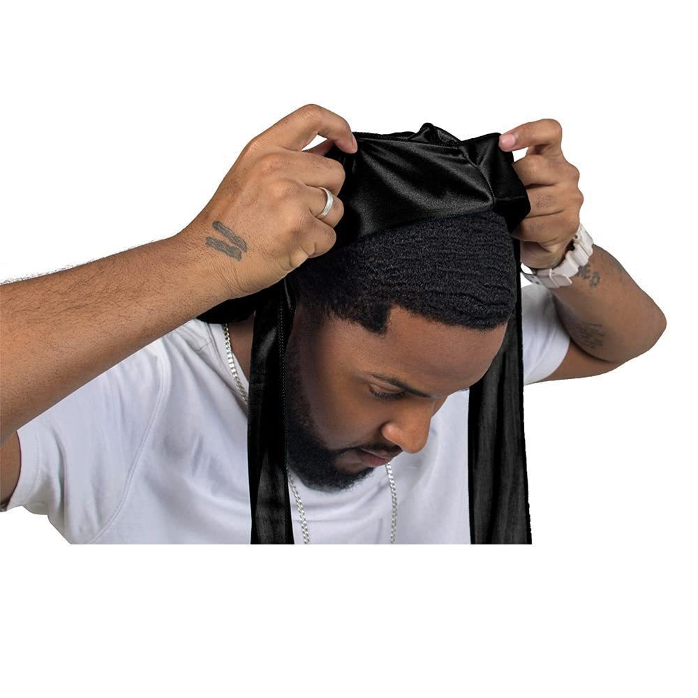 Gorro pirata elástico de cola larga de satén unisex y turbante hip hop para hombre y mujer, bandana elástica para disfraz y moda.