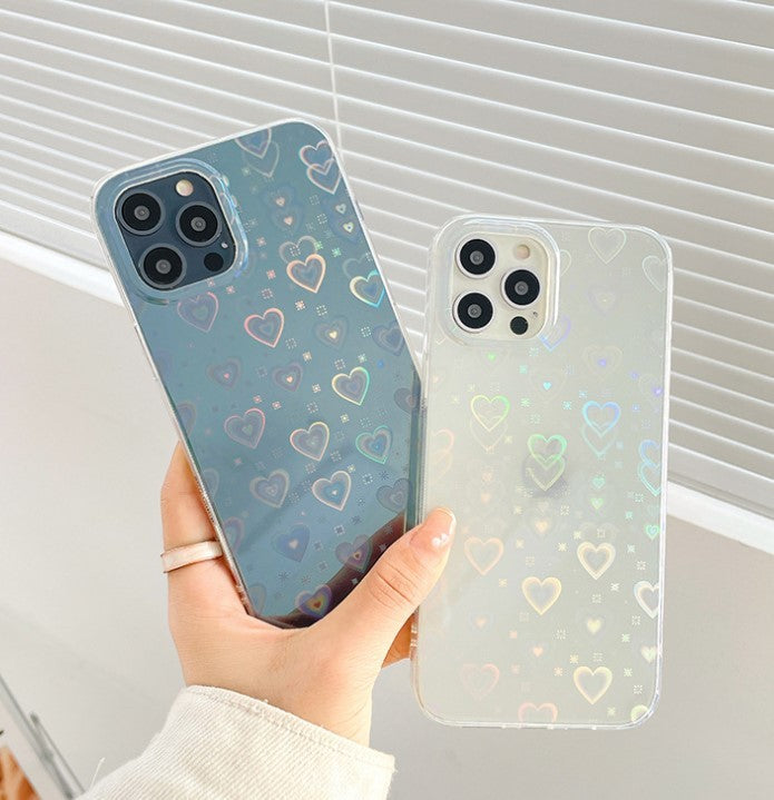 Funda para teléfono transparente con láser doble y colorido amor