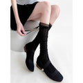 Ballet-style Hollowed-out Mid-calf Socks With A Bow-tie Ribbon