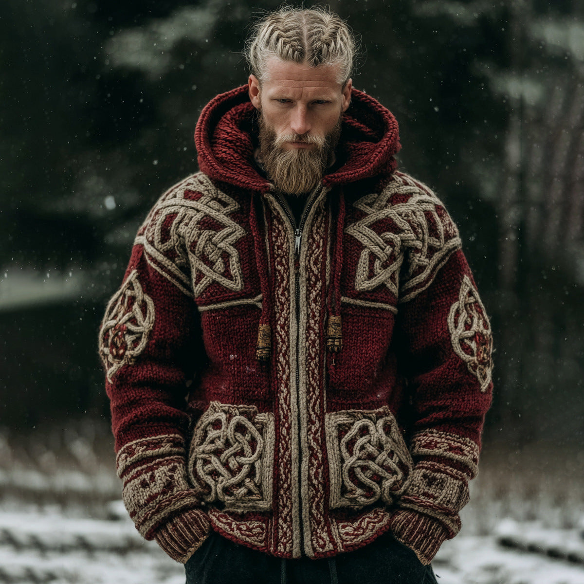 Sudadera con capucha informal estampada con dos bolsillos y cremallera para hombre