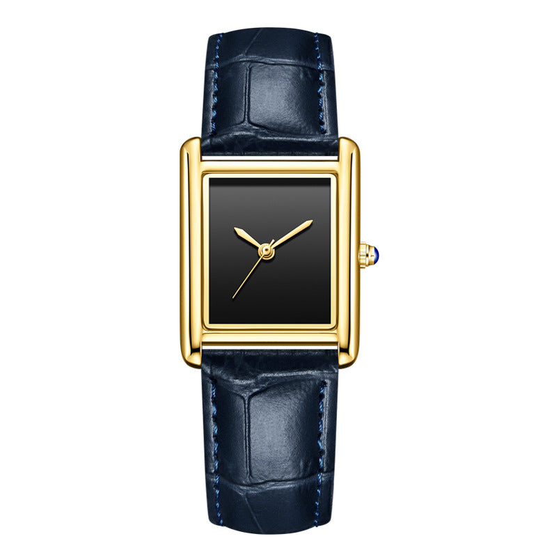Reloj de pulsera de cuero para parejas, sencillo, cuadrado, para estudiantes, resistente al agua.