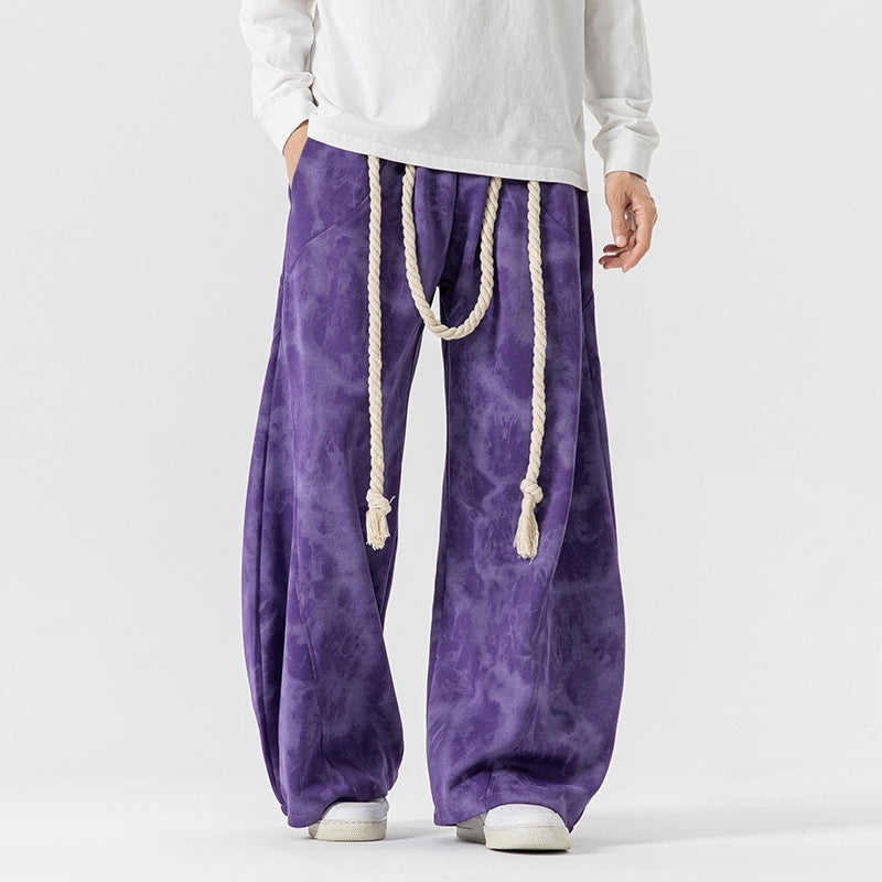 Pantalones deportivos casuales tie-dye estilo japonés-hongkonés para hombre, talla grande