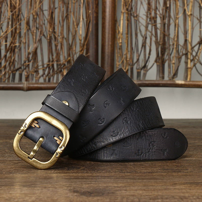 Cinturón de cuero con estampado de estilo coreano para hombre