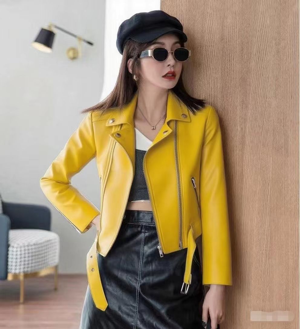 Chaqueta de cuero de moda para mujer, abrigo ajustado