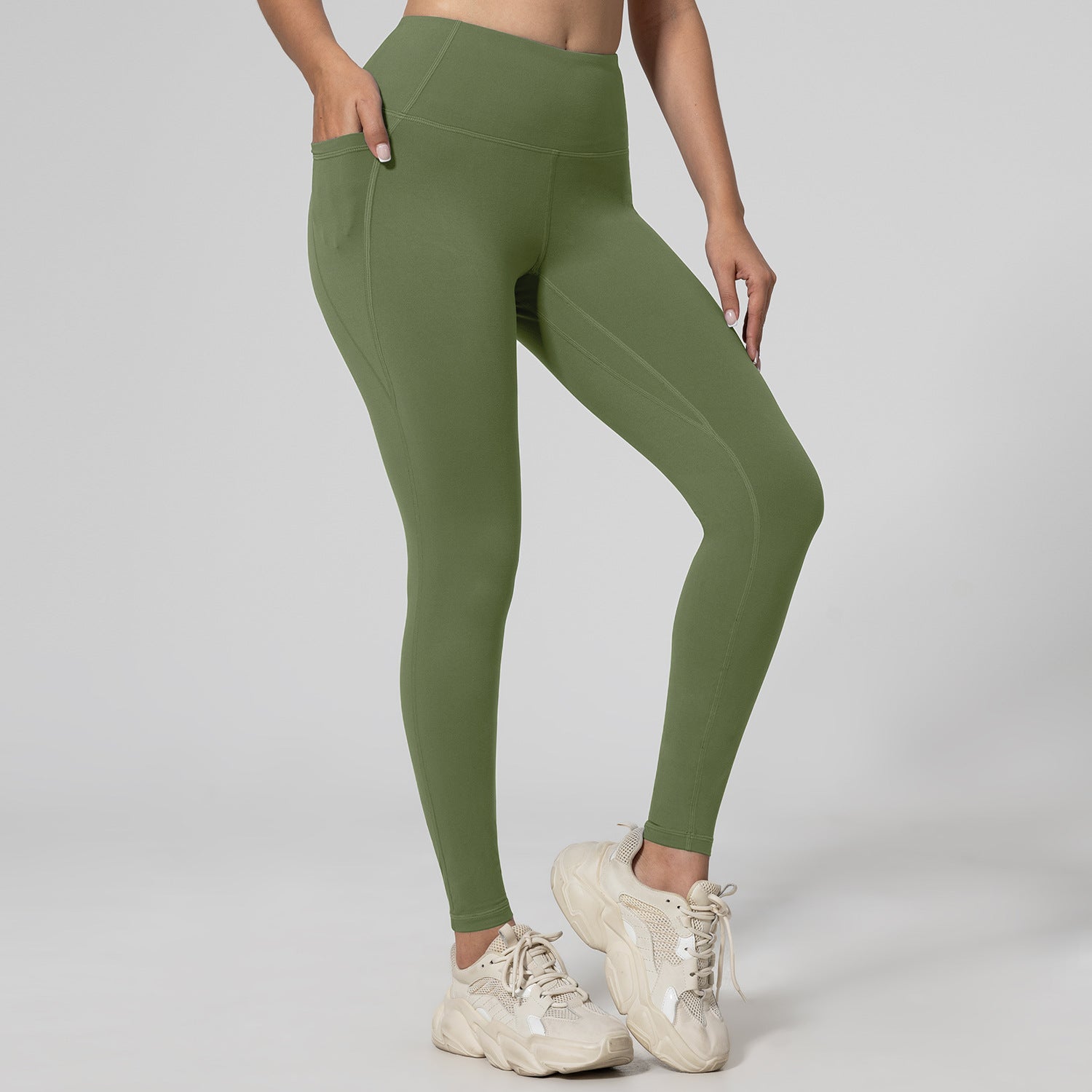 Mallas para correr, fitness, levantamiento de cadera, cintura alta y bolsillos