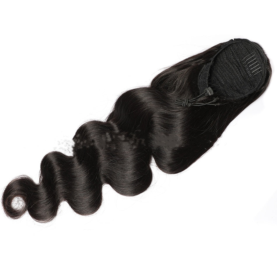 Pelucas humanas con cola de caballo y cordón negro natural