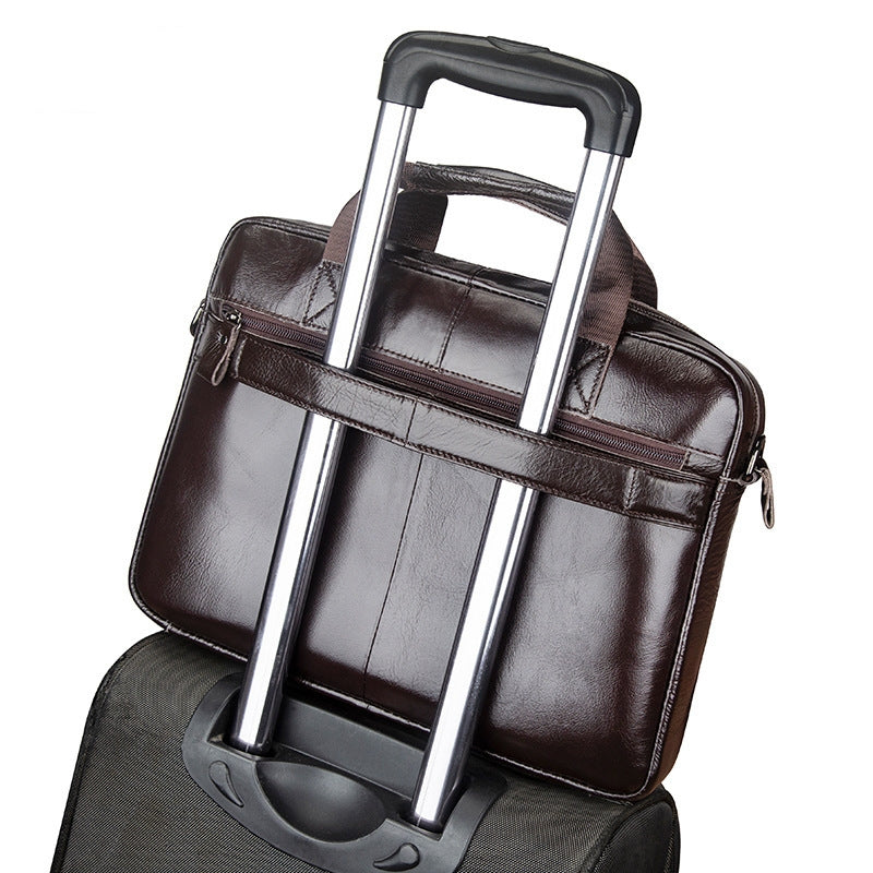 Maletín de piel de vaca para hombre, bolso de mano de gran capacidad para negocios