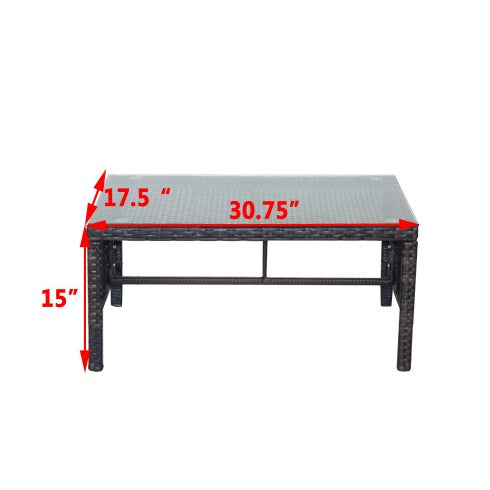 Muebles de exterior para patio, 1 mesa de centro con vidrio templado transparente