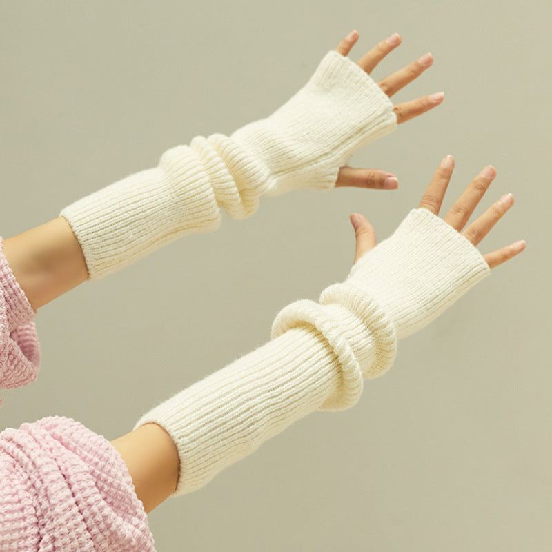 Guantes de invierno largos de medio dedo de cachemira de color liso para mujer