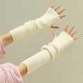 Guantes de invierno largos de medio dedo de cachemira de color liso para mujer