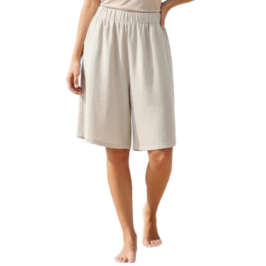 Summer Loose Casual Cotton-Linen Elastic-Waist Wide-Leg Shorts For Women