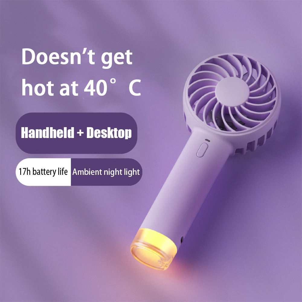 Ventilador eléctrico portátil Little Bee de color, bonito y con carga, con lámpara pequeña y mango redondo