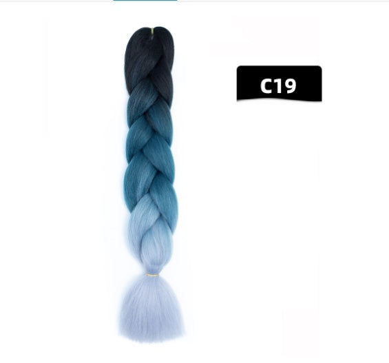 Peluca de seda africana de alta temperatura con fibra química y trenza grande en color degradado