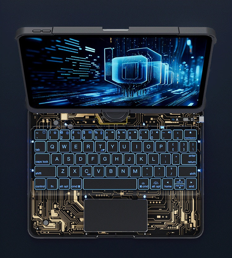 Funda transparente con teclado giratorio de 360 ​​grados para iPad, teclado inteligente con trackpad, compatible con Bluetooth y ranura para lápiz.
