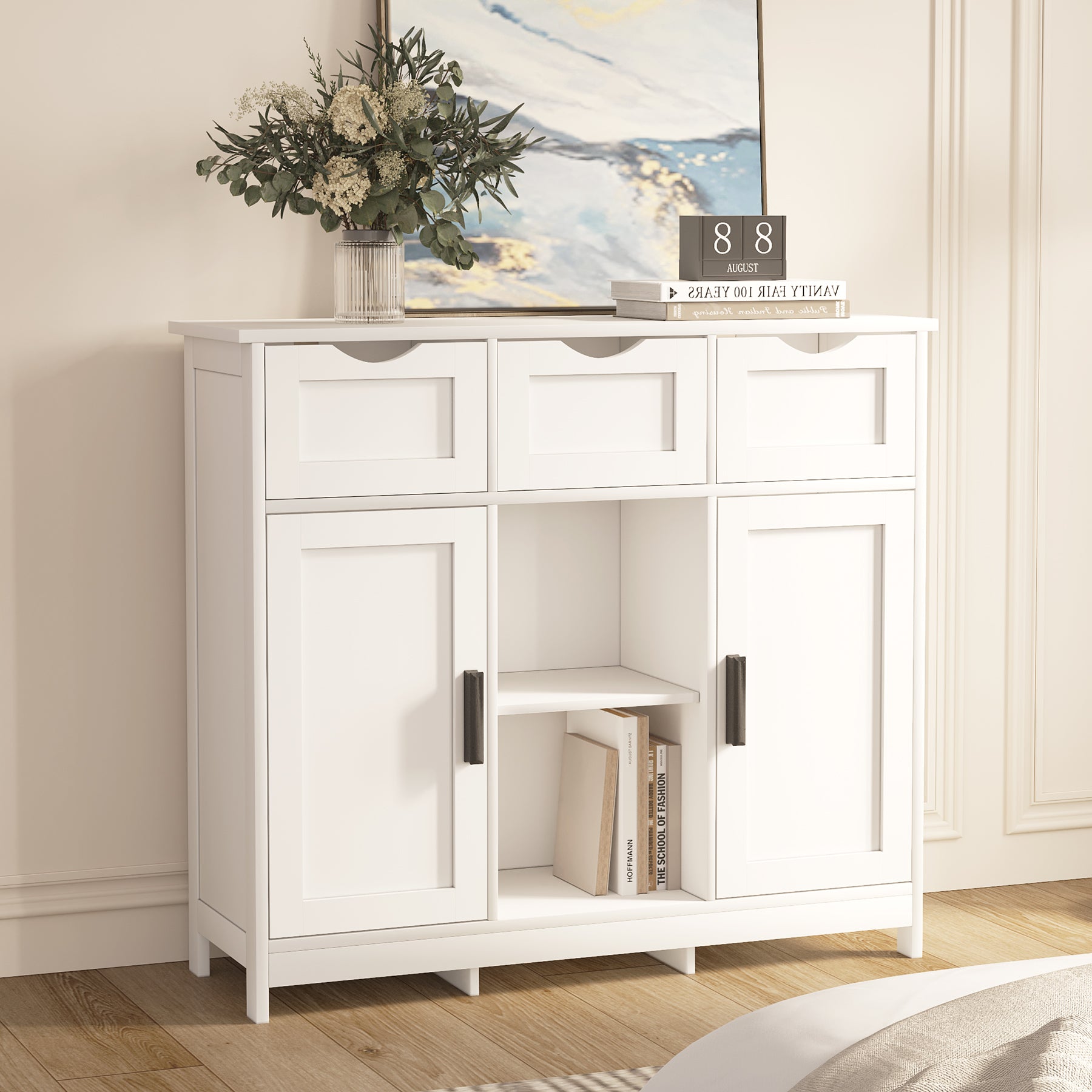 Armarios con cajones y estantes, para sala de estar, dormitorio y baño, decoración del hogar, color blanco.