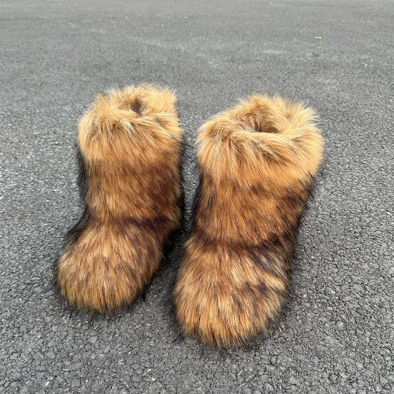Botas de nieve de felpa de piel de mapache