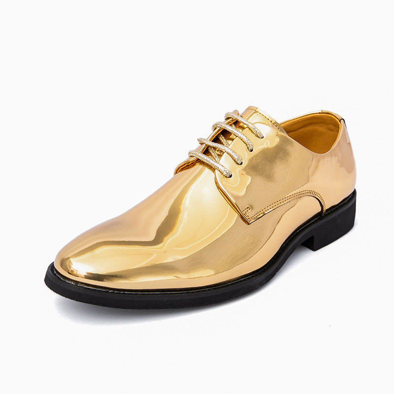 Zapatos casuales de cuero brillante con punta puntiaguda para hombre, estilo británico