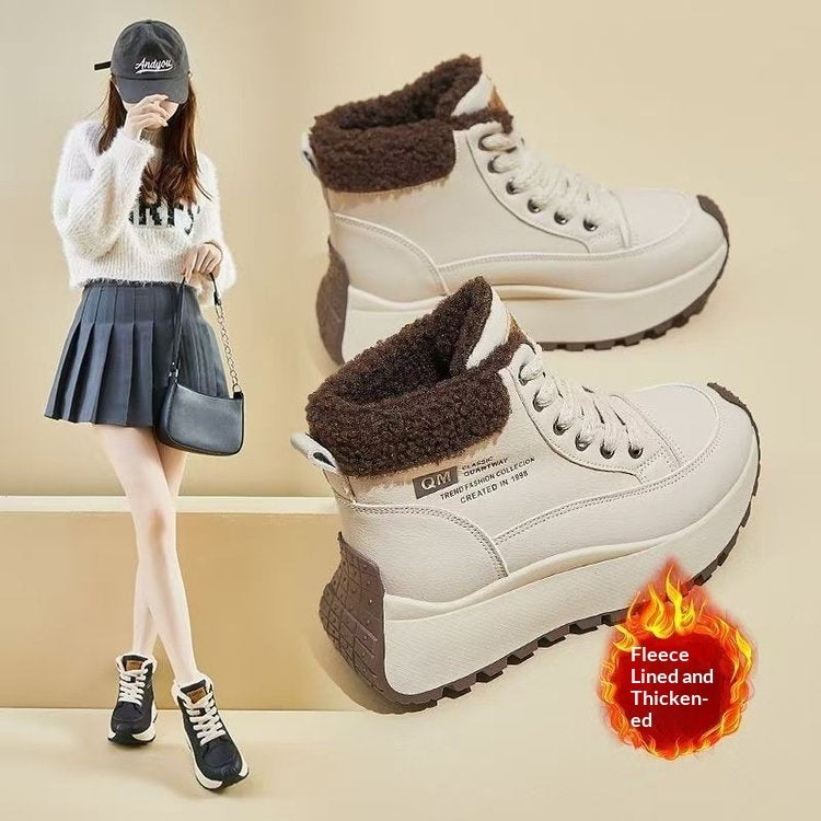 Zapatos altos de algodón con suela gruesa: zapatillas estilo papá para el invierno
