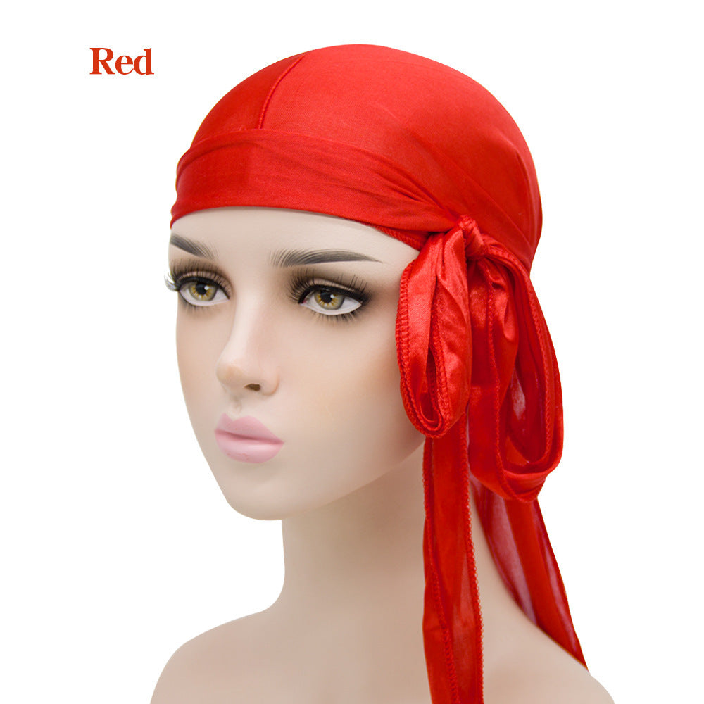 Gorro pirata elástico de cola larga de satén unisex y turbante hip hop para hombre y mujer, bandana elástica para disfraz y moda.