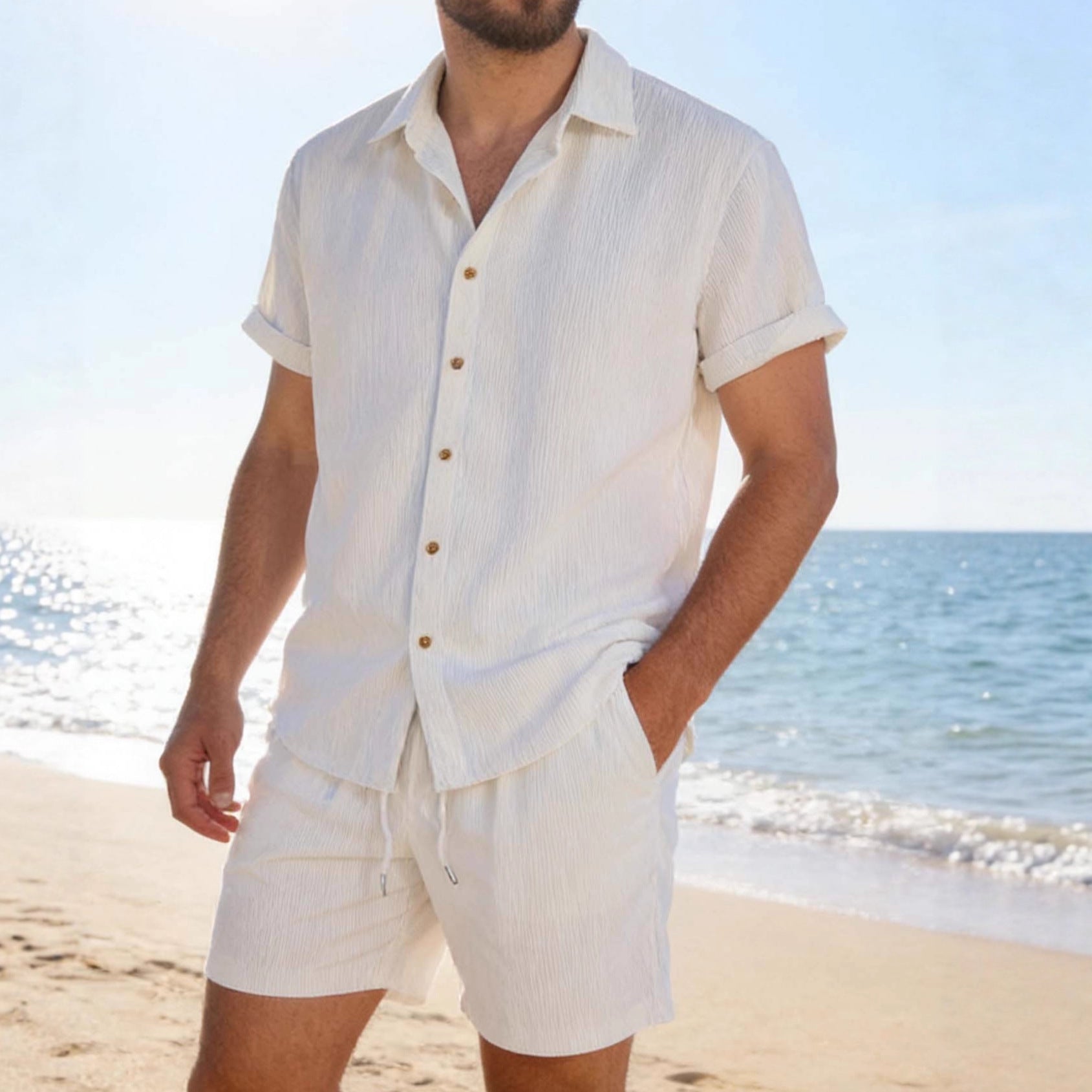 Men's Casual Resort Shorts And Shirt Set