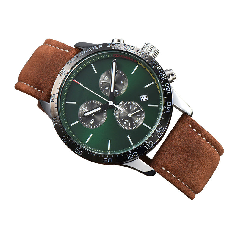 Reloj de cuarzo con correa de cuero y calendario de moda para hombre