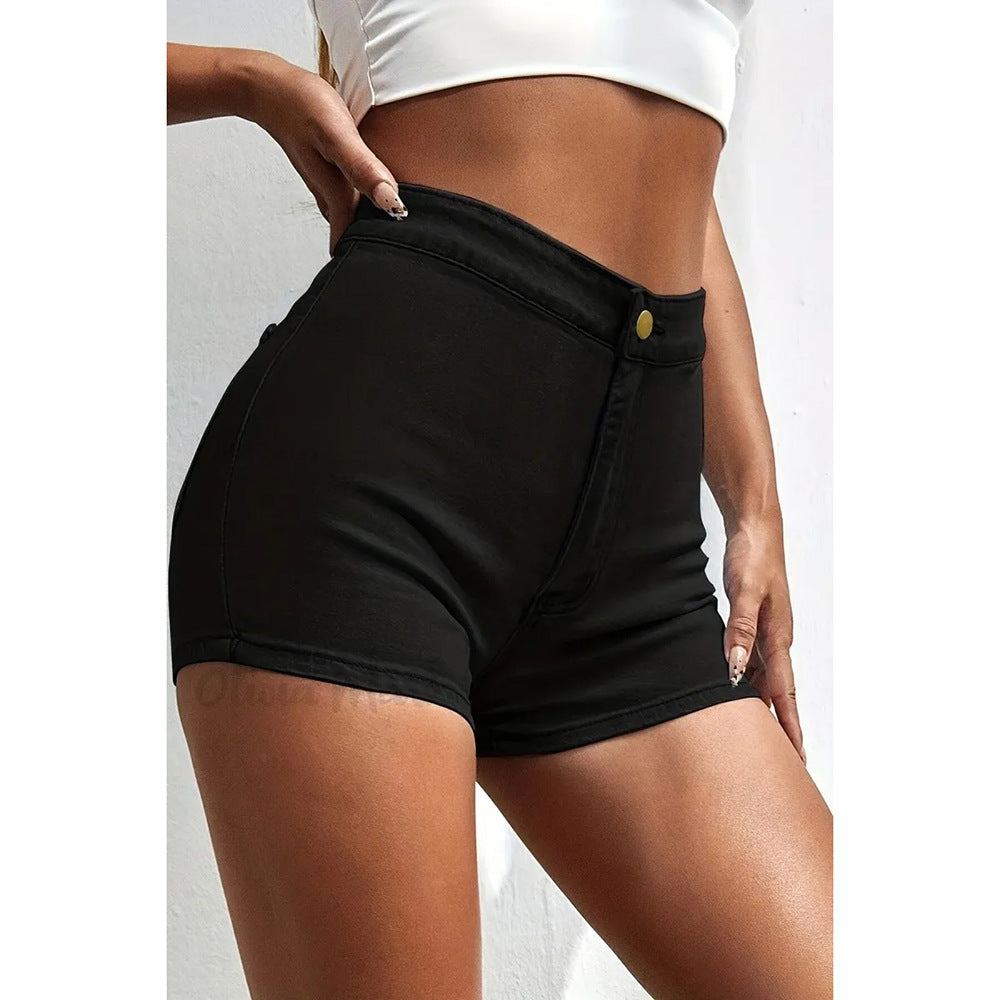 Pantalones cortos de mezclilla para mujer, de cintura alta, adelgazantes, elásticos y ajustados con un diseño ceñido al cuerpo.
