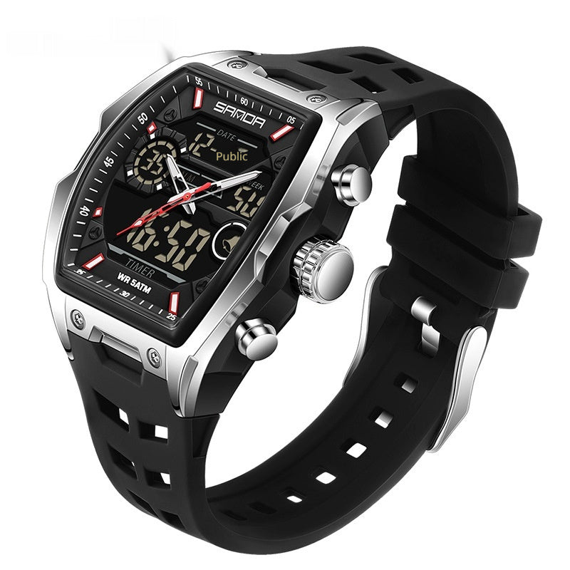 Reloj electrónico deportivo luminoso multifuncional con forma de barril