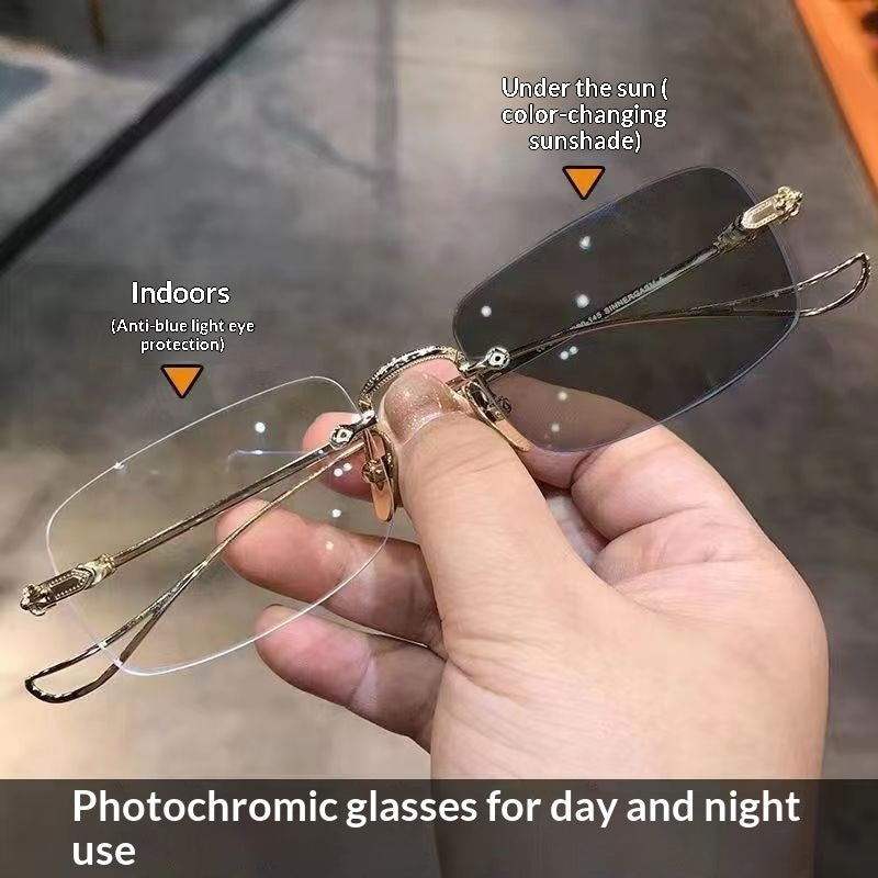 Montura de gafas para miopía vintage, moderna, ultraligera y sin montura, con cambio de color, para hombre.