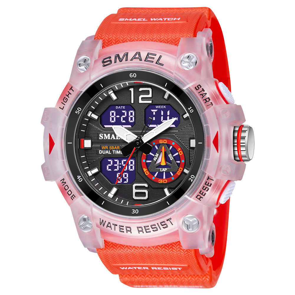 Reloj transparente para hombre para exteriores con un diseño moderno de doble pantalla.