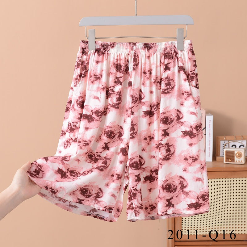 Pantalones cortos holgados de algodón y seda con estampado floral para mujer