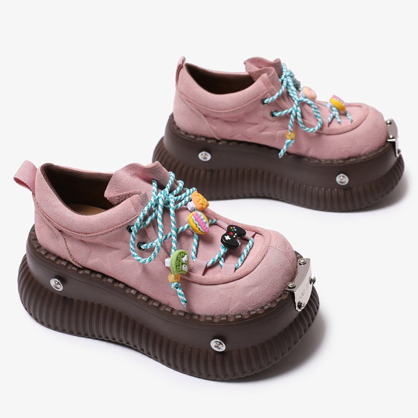 Zapatos de plataforma de cuero con cordones y plataforma de verano Dopamine