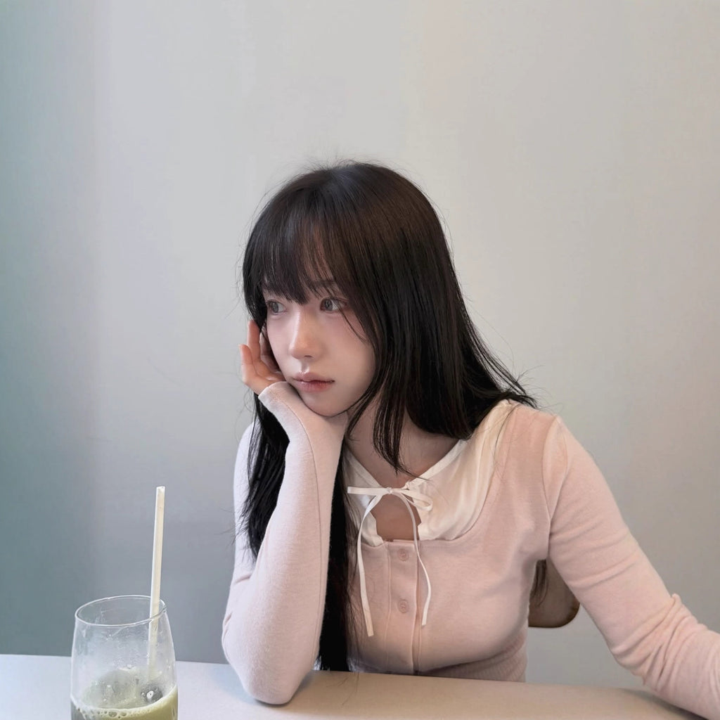 Camiseta de manga larga ajustada con volantes para mujer