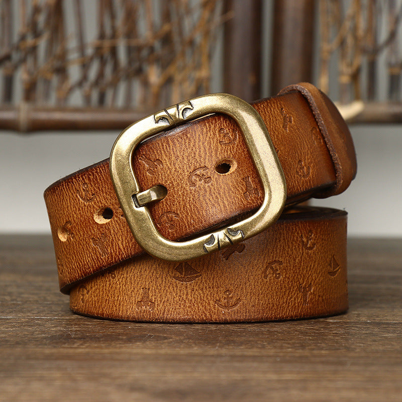 Cinturón de cuero con estampado de estilo coreano para hombre