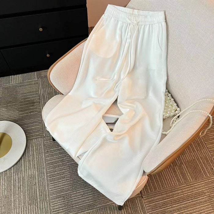Pantalones de satén jacquard de pierna ancha de seda de hielo estilo chino para mujer