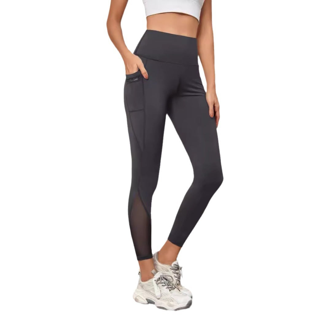 Pantalones de yoga de cintura alta con costuras de granadina, bolsillo, secado rápido, transpirables, para levantar la cadera.