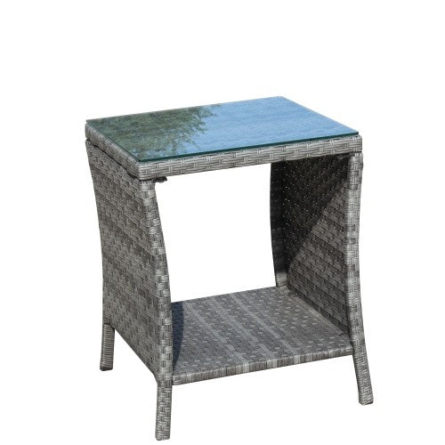 Muebles de exterior para patio, 1 mesa de centro con vidrio templado transparente