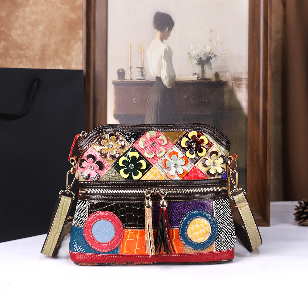 Bolso de hombro para mujer de piel de primera capa de color con diseño tejido