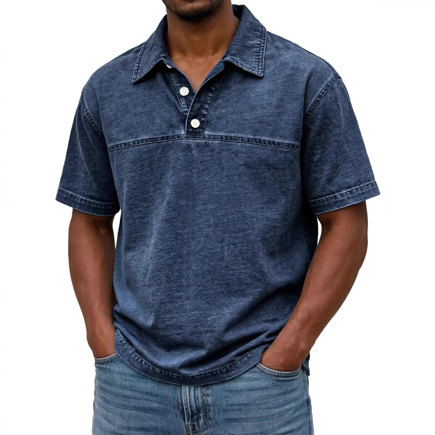 Polo vintage de manga corta con solapa y color liso para hombre