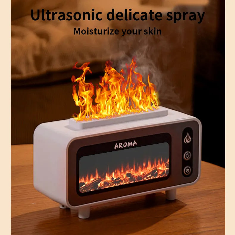 Humidificador ultrasónico de llama de 200 ml con diseño de chimenea 3D y difusor de aroma con luz colorida para dormitorio.