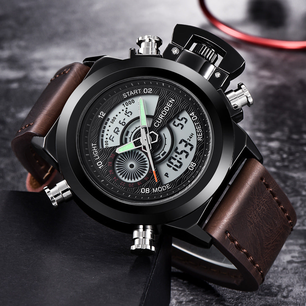 Reloj deportivo multifuncional con doble pantalla y cinturón de moda para hombre.