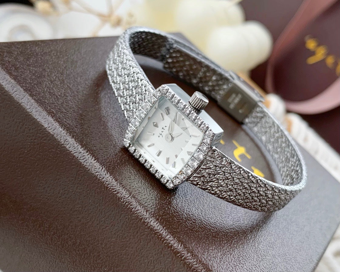 Reloj cuadrado vintage para mujer: un delicado diseño mini cuadrado con motivo de gavilla de trigo.