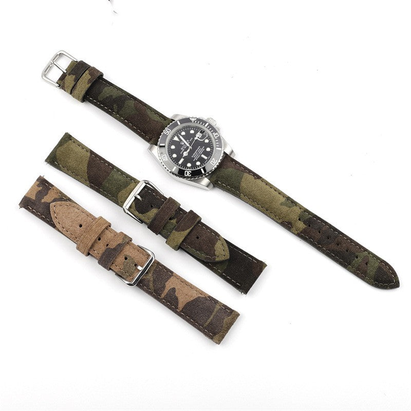Correa de reloj de piel auténtica con diseño de camuflaje, creativa y versátil.