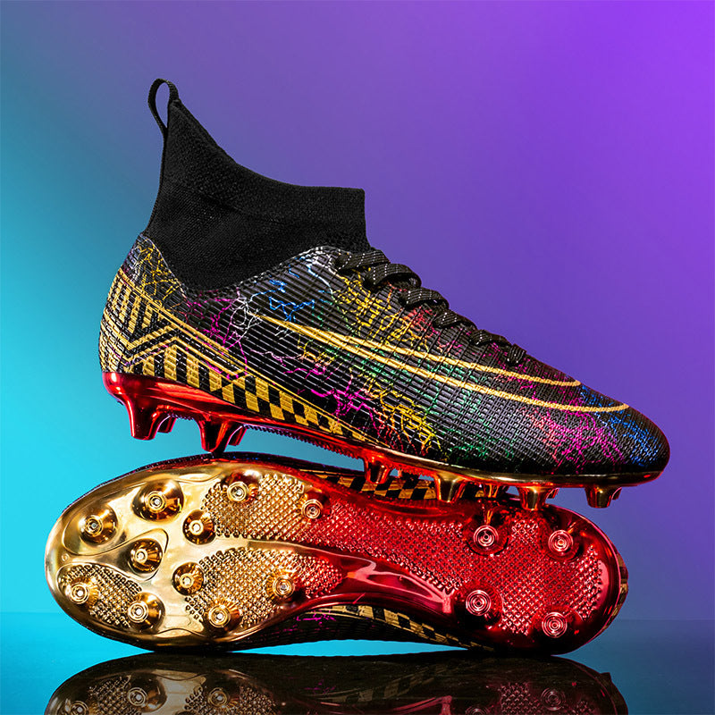 Zapatos de fútbol de caña alta con suela dorada para entrenamiento, para estudiantes de secundaria, de césped artificial, para hombre