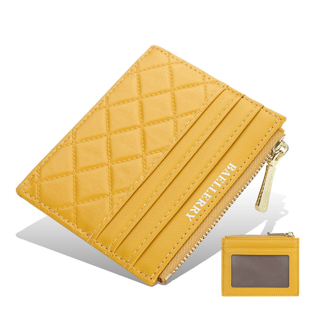 Estuche delgado con cremallera para tarjetas de identificación y licencia de conducir para mujer